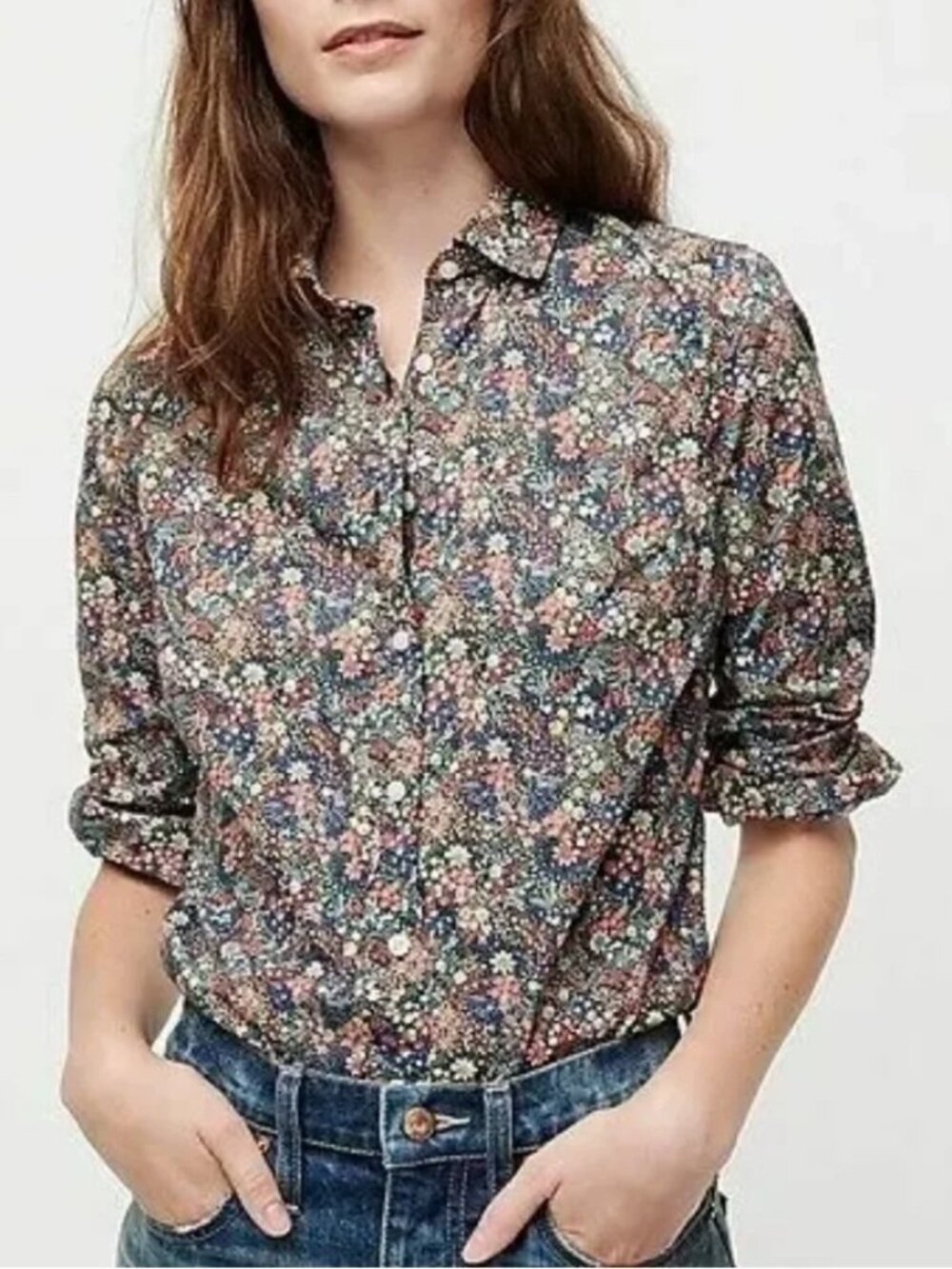 J. Crew Perfect Shirt Women Size 10 Liberty Elderberry Floral Cottagecore AB962